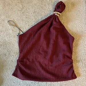 H&M One-Shoulder Burgundy Camisole with Gold Ring Detail